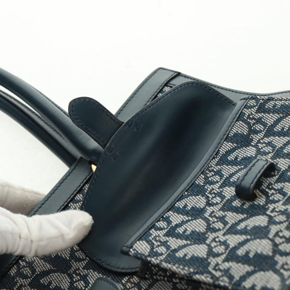 Christian Dior Trotter Canvas Hand Bag Navy Gold Auth mr1942V