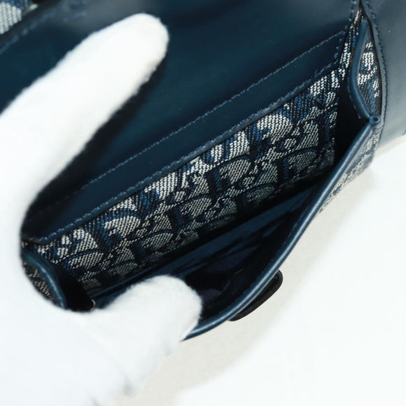 Christian Dior Trotter Canvas Hand Bag Navy Gold Auth mr1942V