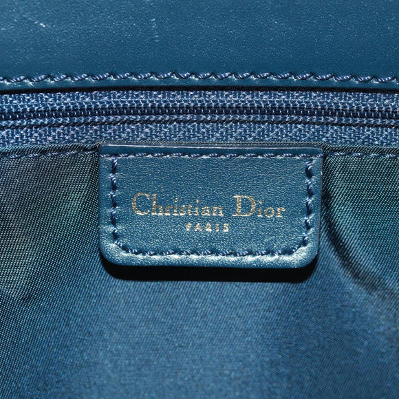 Christian Dior Trotter Canvas Hand Bag Navy Gold Auth mr1942V
