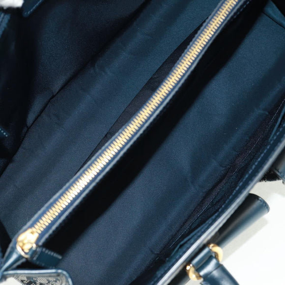 Christian Dior Trotter Canvas Hand Bag Navy Gold Auth mr1942V