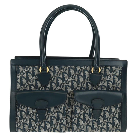 Christian Dior Trotter Canvas Hand Bag Navy Gold Auth mr1942V