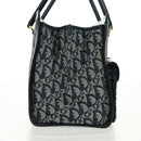 Christian Dior Trotter Canvas Hand Bag Navy Gold Auth mr1942V-5