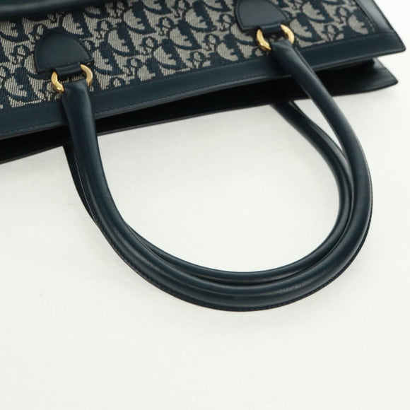 Christian Dior Trotter Canvas Hand Bag Navy Gold Auth mr1942V