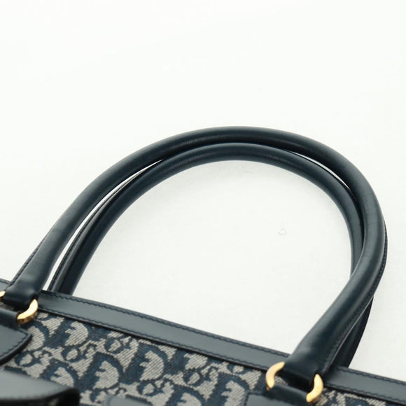 Christian Dior Trotter Canvas Hand Bag Navy Gold Auth mr1942V