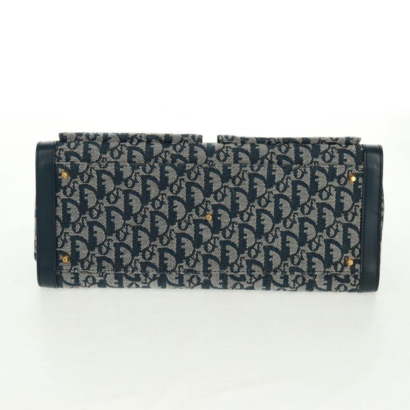 Christian Dior Trotter Canvas Hand Bag Navy Gold Auth mr1942V