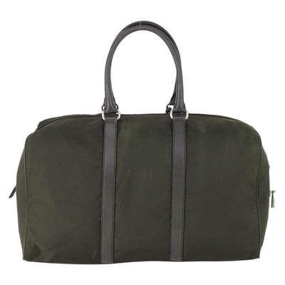 PRADA Boston Bag Nylon Khaki Silver Auth mr1945 - 0