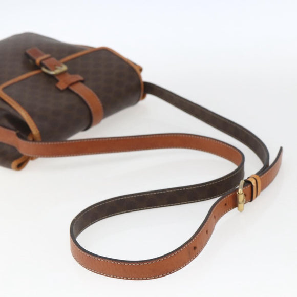 CELINE Macadam Canvas Shoulder Bag PVC Leather Brown Gold Auth mr1946