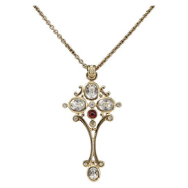 Christian Dior Crystal Necklace metal Gold Tone Auth mr1949