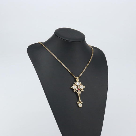Christian Dior Crystal Necklace metal Gold Tone Auth mr1949