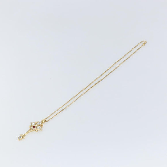Christian Dior Crystal Necklace metal Gold Tone Auth mr1949