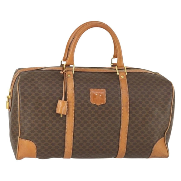 CELINE Macadam Canvas Boston Bag PVC Leather Brown Gold Auth mr1958