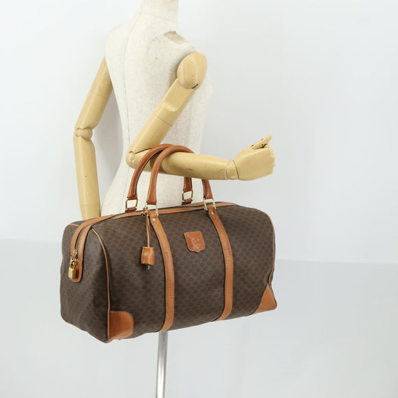 CELINE Macadam Canvas Boston Bag PVC Leather Brown Gold Auth mr1958