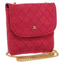 CHANEL Matelasse Chain Shoulder Bag Cotton Pink Gold CC Auth mr1965-1