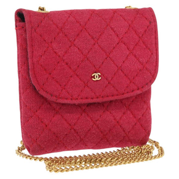 CHANEL Matelasse Chain Shoulder Bag Cotton Pink Gold CC Auth mr1965
