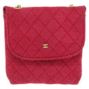 CHANEL Matelasse Chain Shoulder Bag Cotton Pink Gold CC Auth mr1965-13