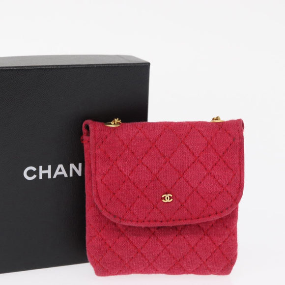 CHANEL Matelasse Chain Shoulder Bag Cotton Pink Gold CC Auth mr1965