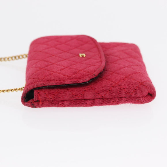 CHANEL Matelasse Chain Shoulder Bag Cotton Pink Gold CC Auth mr1965