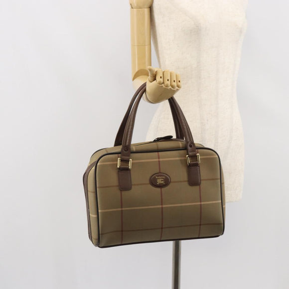 Burberrys Nova Check Hand Bag Canvas Brown Gold Auth mr1966