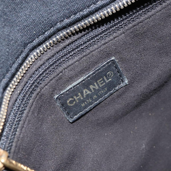 CHANEL Tote Bag Cotton Gold Black CC Auth mr1967