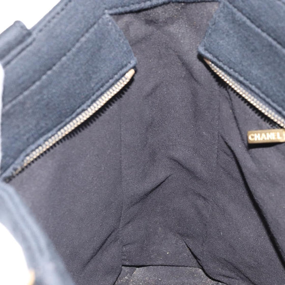 CHANEL Tote Bag Cotton Gold Black CC Auth mr1967