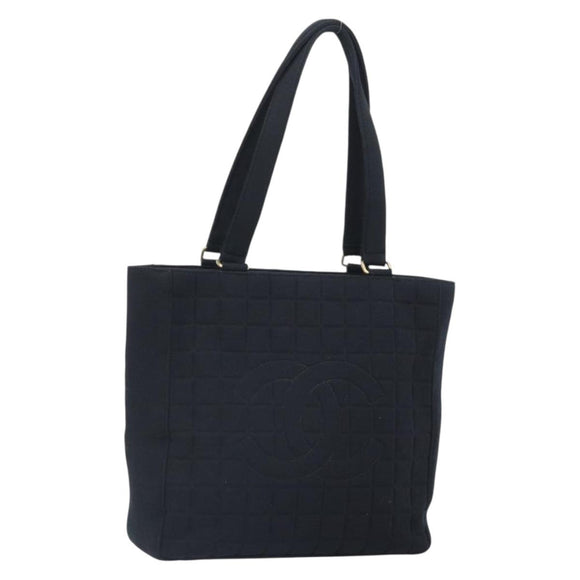 CHANEL Tote Bag Cotton Gold Black CC Auth mr1967