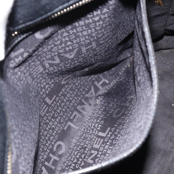 CHANEL Tote Bag Cotton Gold Black CC Auth mr1967