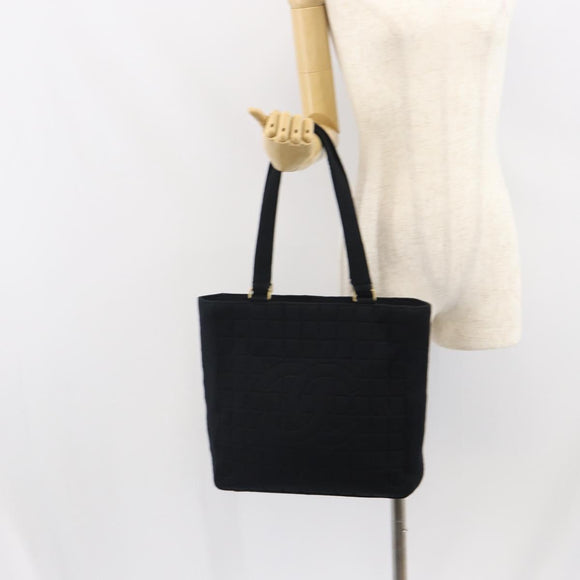 CHANEL Tote Bag Cotton Gold Black CC Auth mr1967