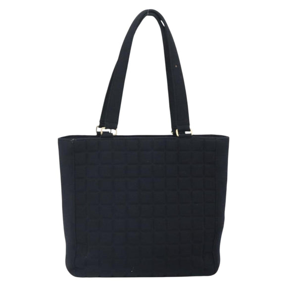 CHANEL Tote Bag Cotton Gold Black CC Auth mr1967