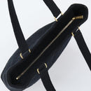 CHANEL Tote Bag Cotton Gold Black CC Auth mr1967-6
