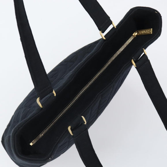 CHANEL Tote Bag Cotton Gold Black CC Auth mr1967