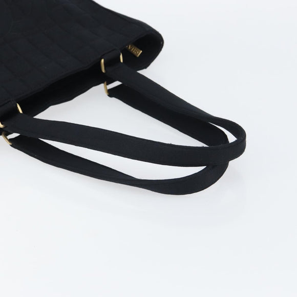 CHANEL Tote Bag Cotton Gold Black CC Auth mr1967