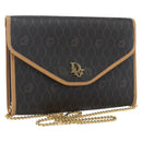 Christian Dior Honeycomb Canvas Chain Shoulder Bag Black Gold Auth mr1973-1