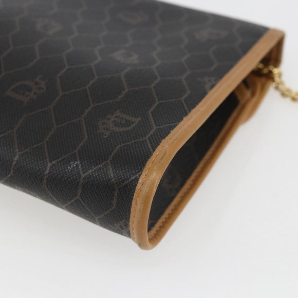 Christian Dior Honeycomb Canvas Chain Shoulder Bag Black Gold Auth mr1973