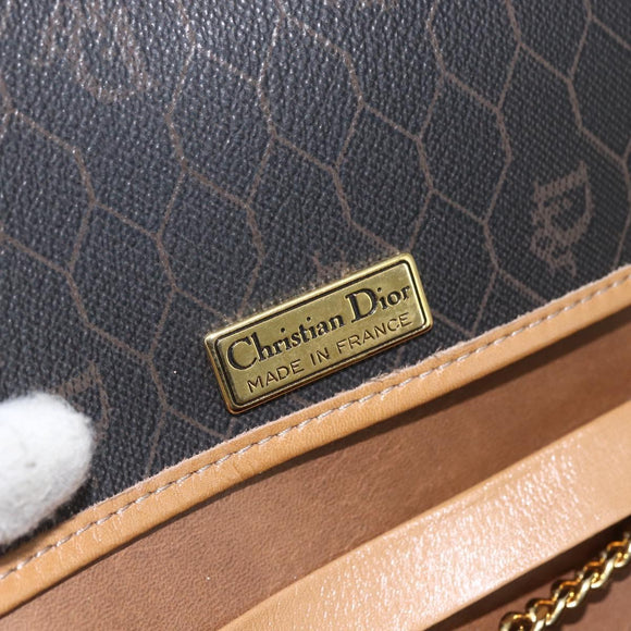 Christian Dior Honeycomb Canvas Chain Shoulder Bag Black Gold Auth mr1973