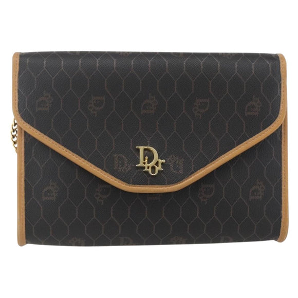 Christian Dior Honeycomb Canvas Chain Shoulder Bag Black Gold Auth mr1973