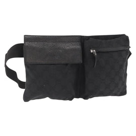 GUCCI GG Canvas Waist bag Black Silver 28566 Auth mr1978