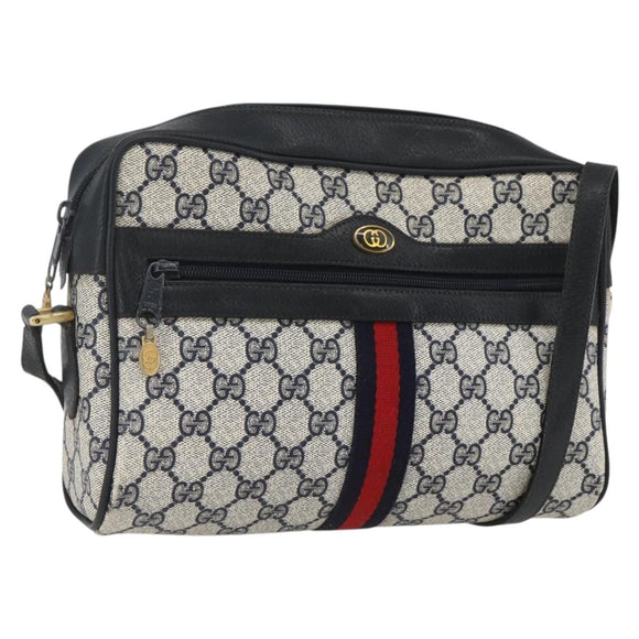 GUCCI GG Supreme Sherry Line Shoulder Bag PVC Navy Gold 72 02 005 Auth mr1982