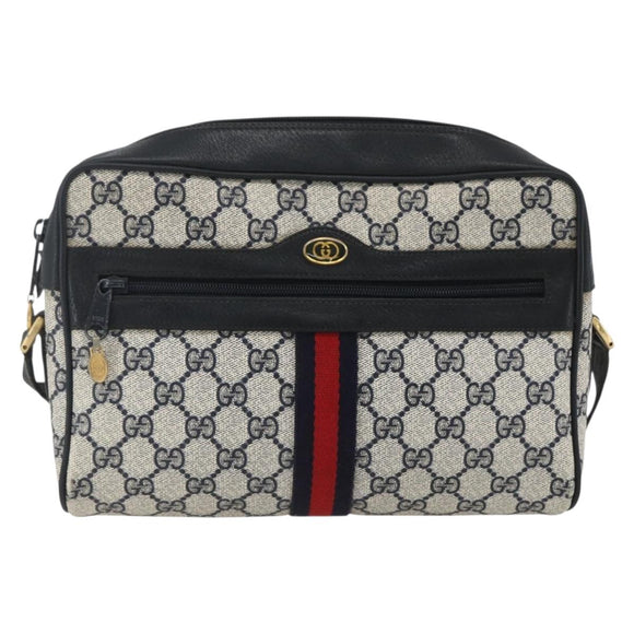 GUCCI GG Supreme Sherry Line Shoulder Bag PVC Navy Gold 72 02 005 Auth mr1982