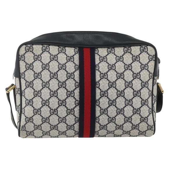 GUCCI GG Supreme Sherry Line Shoulder Bag PVC Navy Gold 72 02 005 Auth mr1982