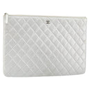 CHANEL Matelasse Punching Clutch Bag Leather Silver CC Auth mr1986-1