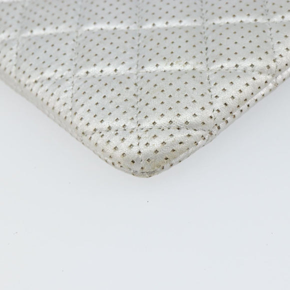 CHANEL Matelasse Punching Clutch Bag Leather Silver CC Auth mr1986