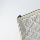 CHANEL Matelasse Punching Clutch Bag Leather Silver CC Auth mr1986-12