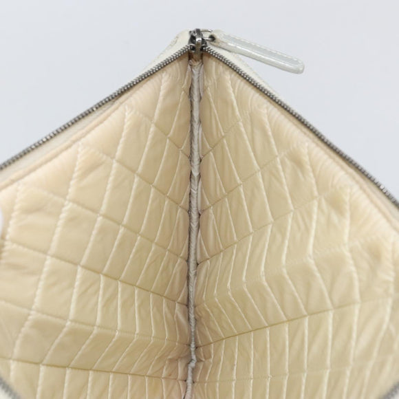 CHANEL Matelasse Punching Clutch Bag Leather Silver CC Auth mr1986