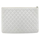 CHANEL Matelasse Punching Clutch Bag Leather Silver CC Auth mr1986-3