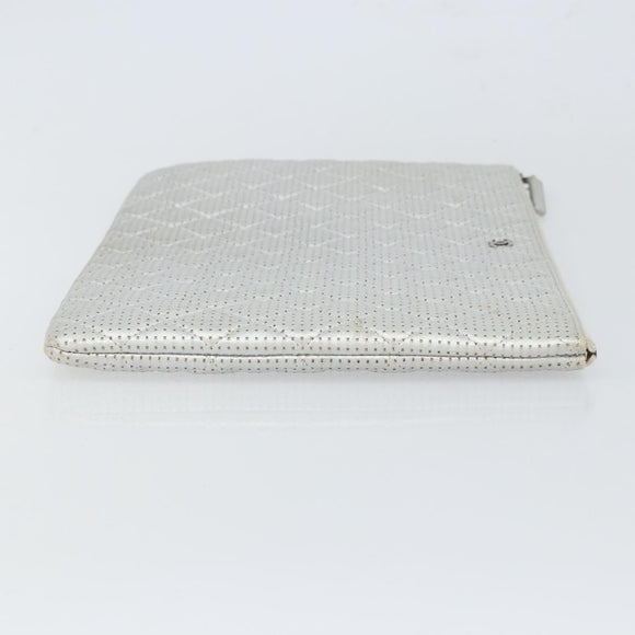 CHANEL Matelasse Punching Clutch Bag Leather Silver CC Auth mr1986