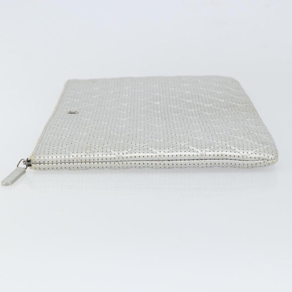 CHANEL Matelasse Punching Clutch Bag Leather Silver CC Auth mr1986