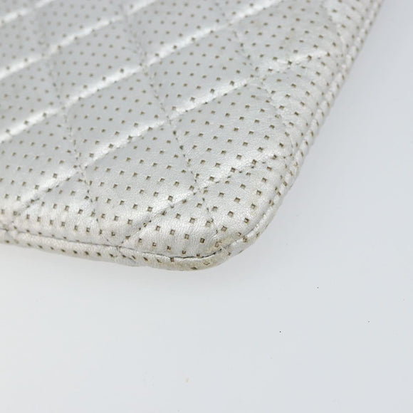 CHANEL Matelasse Punching Clutch Bag Leather Silver CC Auth mr1986