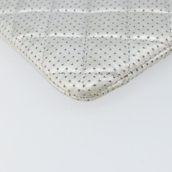 CHANEL Matelasse Punching Clutch Bag Leather Silver CC Auth mr1986