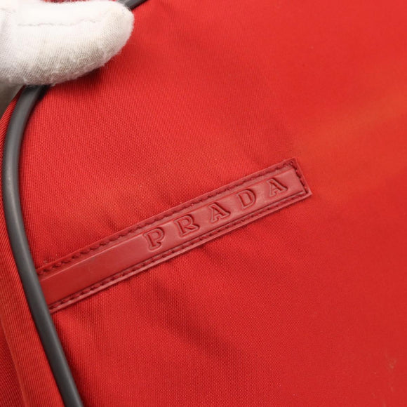 PRADA Boston Bag Nylon Red Silver Auth mr1998