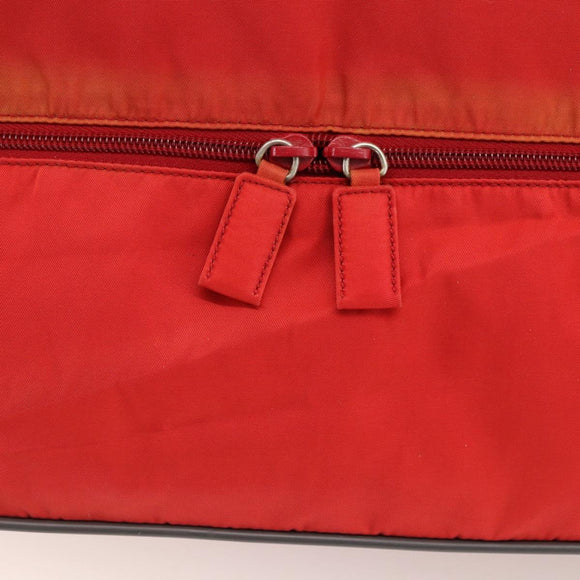 PRADA Boston Bag Nylon Red Silver Auth mr1998